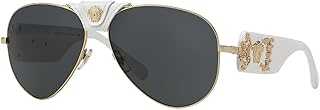 Women's 0VE2150Q 1341/87 Medusa Aviator Sunglasses, White/Grey