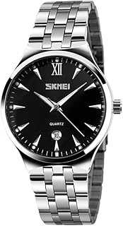 Business Men's Brand Watch Stainless Steel Band Date Display Good Looking Luminous Pointer Quartz Wristwatch (Silver+Black)