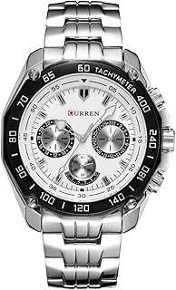 Fashion Quartz Watch Men's Casual waterproof Military Army Wristwatch New Full steel Watch (white)