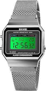 Classic Unisex Women's Men's Digital Multifunction Sports Watch Stainless Steel Band Square Waterproof Electronic Led Watch