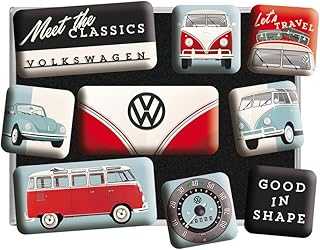 Nostalgic-Art Retro-Style Fridge Magnets, Volkswagen – VW Meet The Classics – Bus Gift idea, Magnet Set for Notice Board, Vintage Design, 9 Pieces