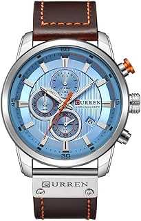 Men Leather Strap Military Watches Men's Chronograph Waterproof Sport Wrist Date Quartz Wristwatch Gifts (Silver Blue)