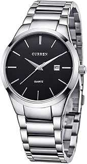 Men's Watches Classic Black/Silver Steel Band Quartz Analog Wrist Watch with Date for Man (Silver black)