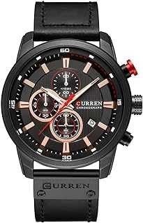 Men Leather Strap Military Watches Men's Chronograph Waterproof Sport Wrist Date Quartz Wristwatch Gifts (Black Black)