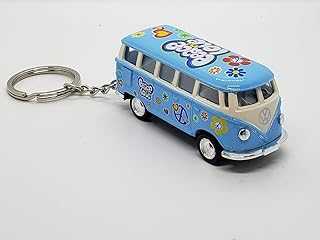 KiNSMART 1962 Volkswagen Classic Hippie Love & Peace Bus 1:64 Scale 2.5 Inch Die Cast Metal Model Key Chain, Pullback Action, Pastel Blue