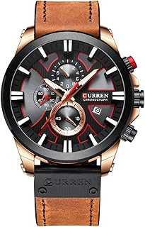 Mens Watches Luxury Chronograph Big Dial Male Watch Wrist Leather Waterproof Sport Army Military (rose gold brown)