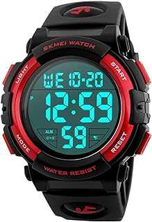 Mens Waterproof Sports Watch Digital Silicone Band Large Number Display LED Military Wrist Watch (Red)