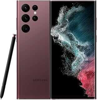 SAMSUNG Galaxy S22 Ultra 5G, US Version, 128GB, Burgundy - Unlocked (Renewed)