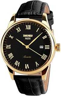 Business Men’s Quartz Wristwatches Roman Numeral Leather Band Casual Water Resist Analog Watches