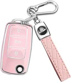 for VW Car Key Fob Cover with Keychain, Soft TPU Car Key Case Shell for Volkswagen Beetle Gti Jetta Passat Tiguan (pink)