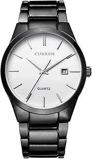 Men's Watches Classic Black/Silver Steel Band Quartz Analog Wrist Watch with Date for Man