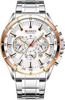 Wrist Watch Men Waterproof Chronograph Military Army Stainless Steel Male Clock Man Sport Watches 8363 (Silver White)