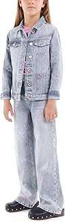 girls Grey Rigid Denim 90s Pants With Stars