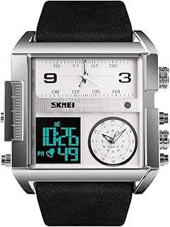 Men's Digital Sports Watch, LED Square Large Face Analog Quartz Wrist Watch with Multi-Time Zone Waterproof Stopwatch