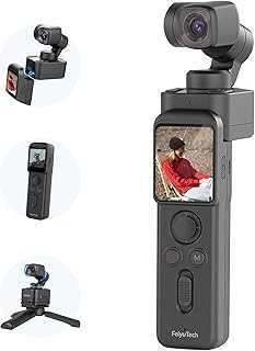 Feiyu Pocket 3 Combo:Remote Handle&Camera - Gimbal with 4K Camera 3 Axis Stabilizer,Cordless Detachable Designed,Magnetic,AI Tracking,for Car/Travel/Pets,YouTube Portable Video Pocket Camera 0.35lb