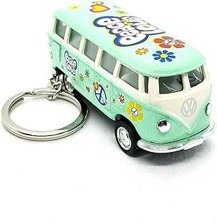 KiNSMART 1962 Volkswagen Classic Hippie Love & Peace Bus 1:64 Scale 2.5 Inch Die Cast Metal Model Key Chain, Pullback Action, Pastel Green