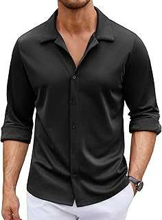 Men's Long Sleeve Button Down Wrinkle Free Shirt Casual Untucked Stretch Dress Shirts