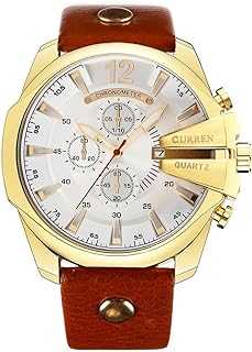 Men Watches Luxury Date Gold Male Fashion Leather Strap Outdoor Casual Sport Wristwatch with Big Dial (Gold White)