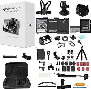 Osmo Action 4 Standard Combo with 50 Piece Accessory Kit + 2 Extra Batteries + 64GB Card, 4K/120fps Waterproof Action Camera with a 1/1.3-Inch Sensor, Long-Lasting 160 Mins, Outdoor Camera