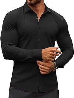Men's Muscle Fit Dress Shirts Wrinkle-Free Long Sleeve Casual Button Down Shirts