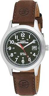 Expedition Metal Field 39mm Men’s Analog Watch | Brown Natural Leather Strap | INDIGLO Backlight and Luminous Hands | 24 Hour Time | Quick Date Function | Rugged Outdoor Watch | 50M Water Resistance