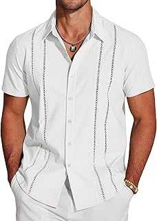 Men's Cuban Guayabera Shirt Short Sleeve Button Down Shirts Casual Summer Beach Linen Shirts