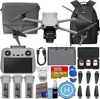 Air 3S Drone with RC 2 Fly More Combo (with Screen) 4K HDR, 45-Min Max Flight Time Bundle with 128GB Memory, Landing Pad, Backpack, Lens Cleaning Kit and More