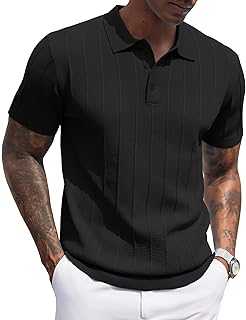 Mens Knit Polo Shirts Short Sleeve Ribbed Textured Polo Shirt Lightweight Casual Golf Shirts Collared T Shirt