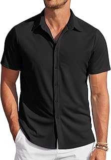 Mens Casual Wrinkle Free Shirts Short Sleeve Button Down Summer Stretch Dress Shirt
