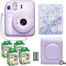 Instax Mini 12 Instant Camera Lilac Purple + Fuji Film Value Pack (40 Sheets) + Shutter Accessories Bundle, Incl. Compatible Carrying Case, Quicksand Beads Photo Album 64 Pockets