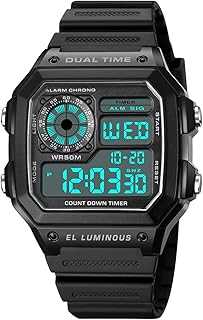 Men's Digital Multi-Function Watches Dual Time Alarm Stopwatch Countdown Backlight Waterproof Watch