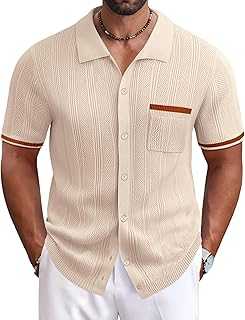 Men's Knit Button Down Shirt 2025 Vintage Short Sleeve Polo Shirt Casual Beach Tops