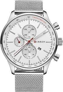 Watches Mens Brand Luxury Stainless Steel Quartz Watch Men Casual Waterproof Clock Men Sport Wristwatch (Silver white)