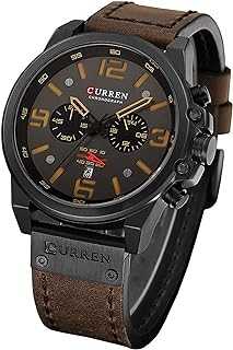 Men Sport Chronograph Quartz Watch Brown Leather Strap Date 30M Waterproof Military Male Wrist Watch