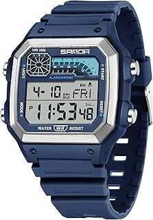 Square Men's Outdoor Digital Watch Men's Multifunction Waterproof Shockproof Sports Watches Alarm Clock Chrono LED Digital Double Time Watch
