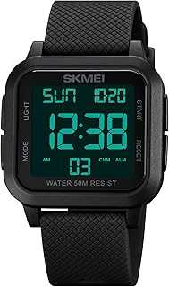 Men Digital Sports Watch Ultra-Thin Large Face Waterproof Wrist Watches for Men with Stopwatch Countdown Timer Alarm Function Dual Time LED Back Light