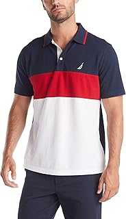 Men's Short Sleeve 100% Cotton Pique Color Block Polo Shirt