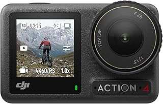 Osmo Action 4 Standard Combo, 4K/120fps Waterproof Action Camera with a 1/1.3-Inch Sensor, Stunning Low-Light Imaging,10-bit & D-Log M Color Performance, Long-Lasting 160 Mins, Outdoor Camera