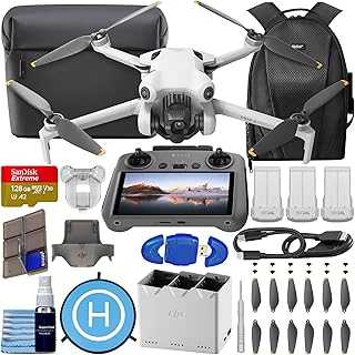 Mini 4 Pro Fly More Combo with DJI RC 2 (Screen Remote Controller), CP.MA.00000735.01 Folding Drone with 4K Video, Under 249g, 34 Mins Flight Time, Vision Sensing + 128GB Card + Pilot Kit