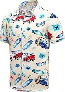 SheLucki Hawaiian Shirt for Men, Unisex Summer Beach Casual Short Sleeve Button Down Shirts, Printed Palmshadow Clothing
