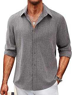 Men's Casual Button Down Shirt Long Sleeve Untucked Chambray Shirt Wrinkle Free Dress Shirts