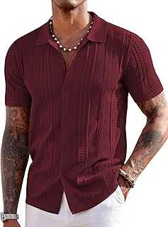 Men's Knit Shirts Short Sleeve Button Down Polo Shirt Fashion Casual Summer Beach Shirts