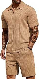 Men's 2 Pieces Outfits Casual Quarter Zip Polo Shirt and Shorts Set Athletic Jogging Summer Tracksuit