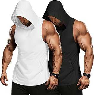 Men's 2 Pack Workout Hooded Tank Tops Bodybuilding Muscle Cut Off T Shirt Sleeveless Gym Hoodies