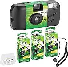QuickSnap Flash 400 Disposable 35mm Camera + Hand Strap + Quality Photo Microfiber Cloth (3 Pack)