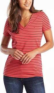 Women's Easy Comfort V-Neck Striped Supersoft Stretch Cotton T-Shirt