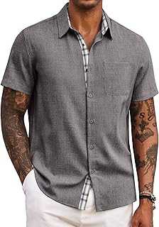 Men's Button Down Shirts Short Sleeve Casual Shirts Summer Beach Shirts Vacation Wedding Shirts with Pocket