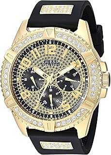 Comfortable Gold-Tone Black Stain Resistant Silicone Watch with Crystal Embellished Day, Date + 24 Hour Military/Int'l Time. Color: Black (Model: U1132G1)